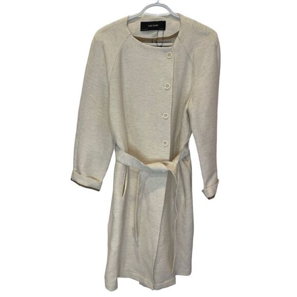 Zara Sand Texture Viscose Blend Belted Coat Jacket.Size M - Picture 7 of 16